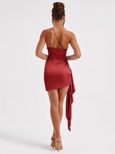 One Shoulder Draped Backless Mini Dress